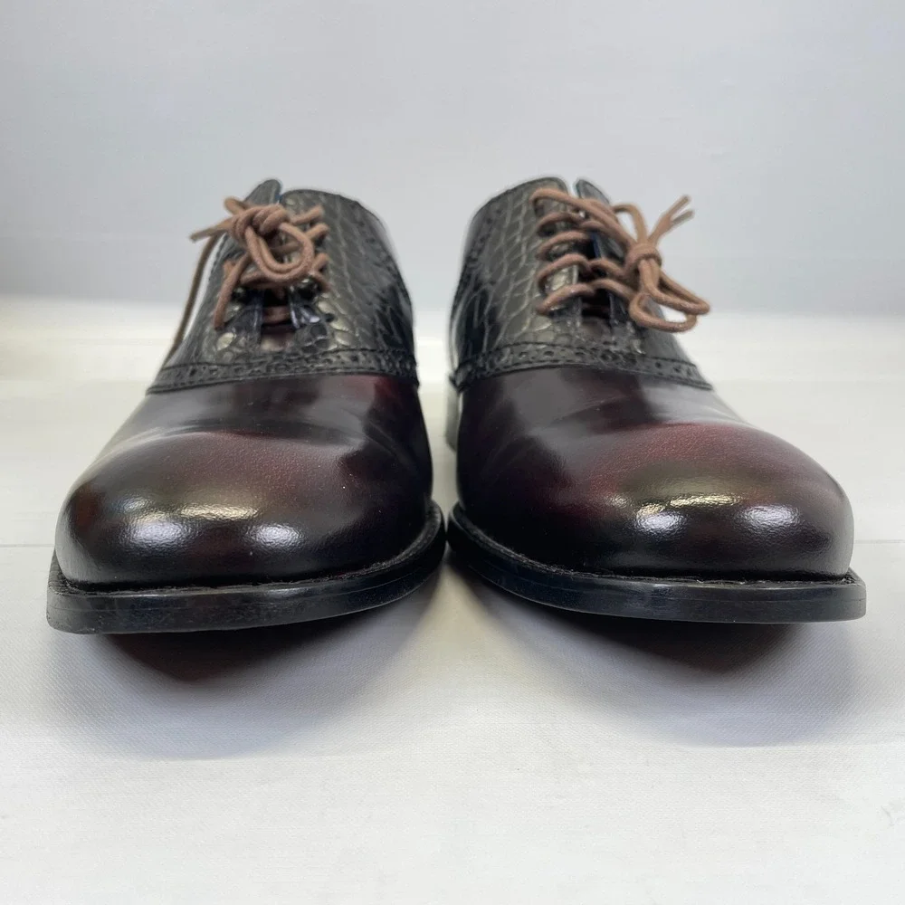 Code Haan Colton Air Saddle Oxford Shoes Mens Size 8 M Burgundy Leather Croc
